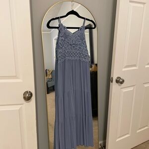Elegant Lace Blue Maxi Dress